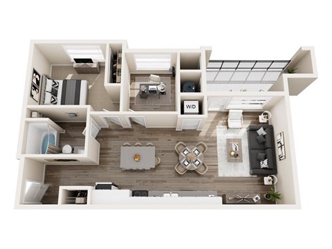 Floor plan for 1 bed, 1 bath, 950 sqft